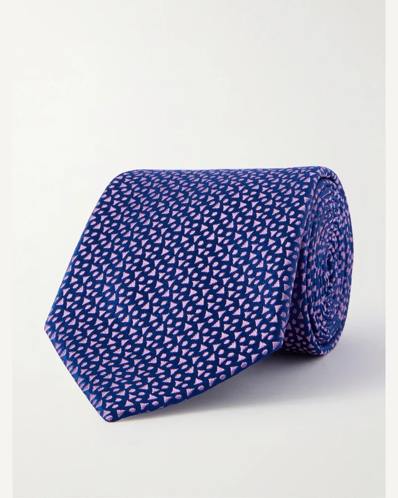 Charvet Krawatte aus Seiden-Twill mit Stickereien, 8,5 cm Blau