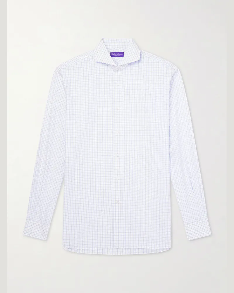 Ralph Lauren Cutaway-Collar Checked Cotton-Poplin Shirt Blue