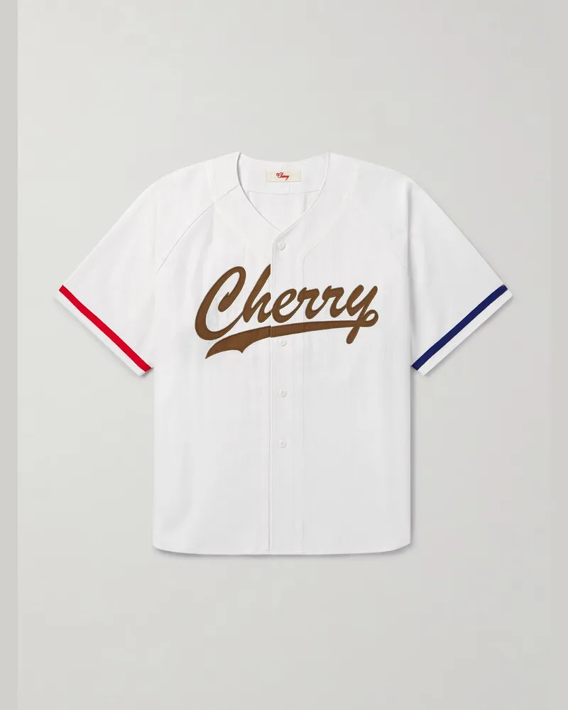 Cherry Los Angeles Hemd aus Baumwoll-Twill mit Logoapplikation und Streifen Weiß