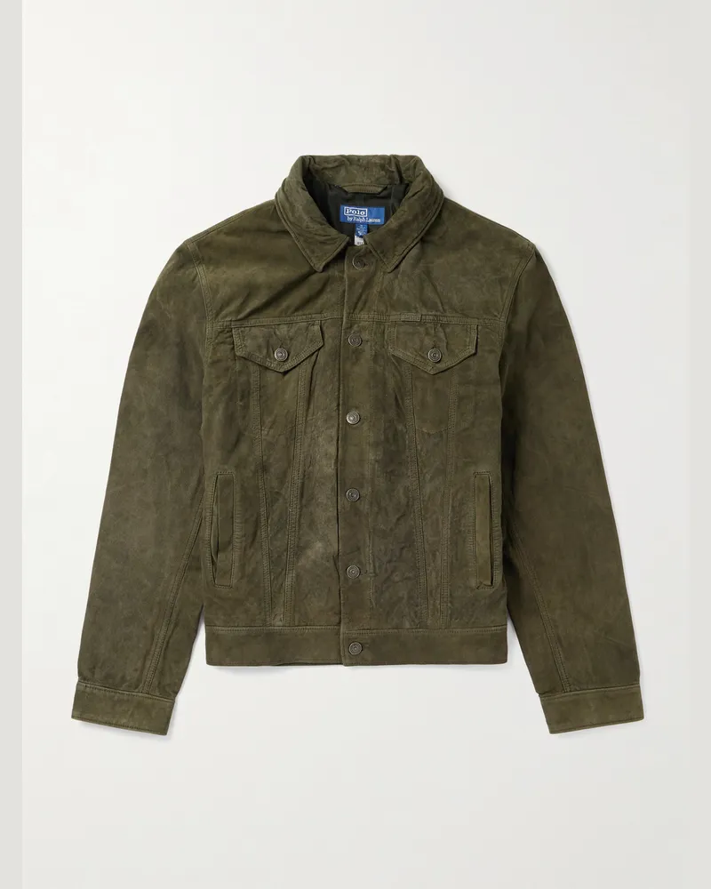 Ralph Lauren Schmal geschnittene Jacke aus Veloursleder Grün