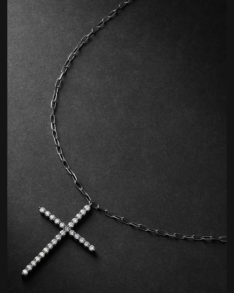 SHAY Black Gold Diamond Cross Necklace Silver