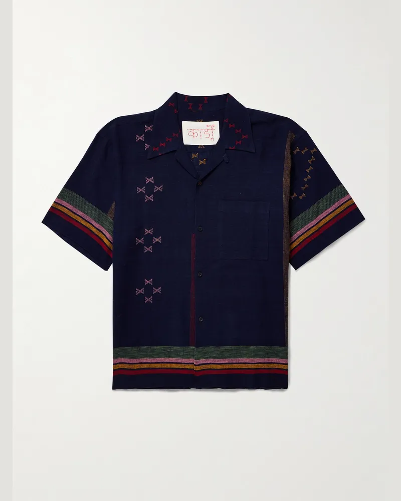 KARDO Rohit Hemd aus Baumwoll-Jacquard mit wandelbarem Kragen Blau