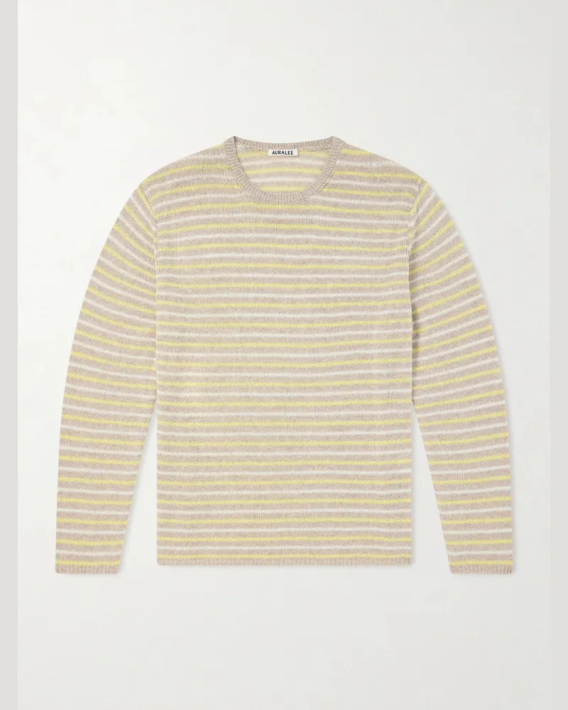 AURALEE Summer Striped Cashmere Sweater Yellow