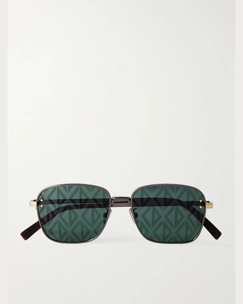 Dior CD Diamond S4U silberfarbene Sonnenbrille mit D-Rahmen und Details aus Azetat in Schildpattoptik Schwarz