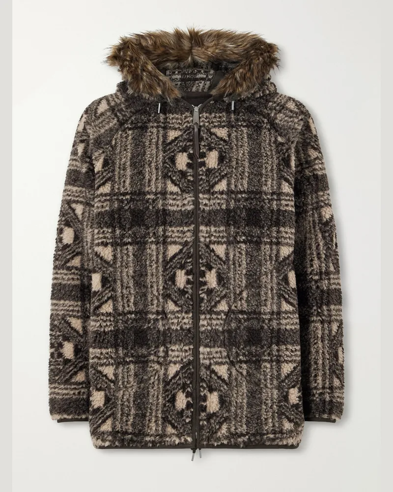RRL Hooded Plush-Trimmed Fleece Jacket Brown