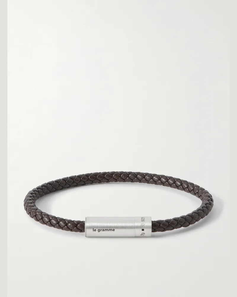 Le Gramme 7g Sterling Silver and Leather Cable Bracelet Brown