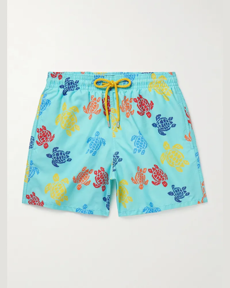 Vilebrequin Moorea gerade geschnittene mittellange Badeshorts aus ECONYL® mit Print Blau