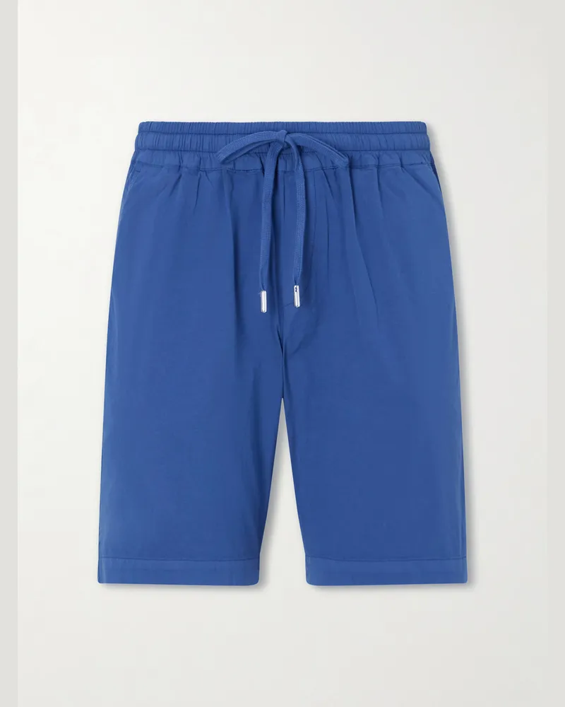 Fedeli Alfa Straight-Leg Cotton-Blend Drawstring Shorts Blue