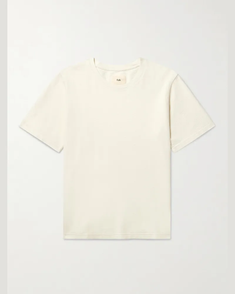 Folk Textured Cotton T-Shirt Neutrals