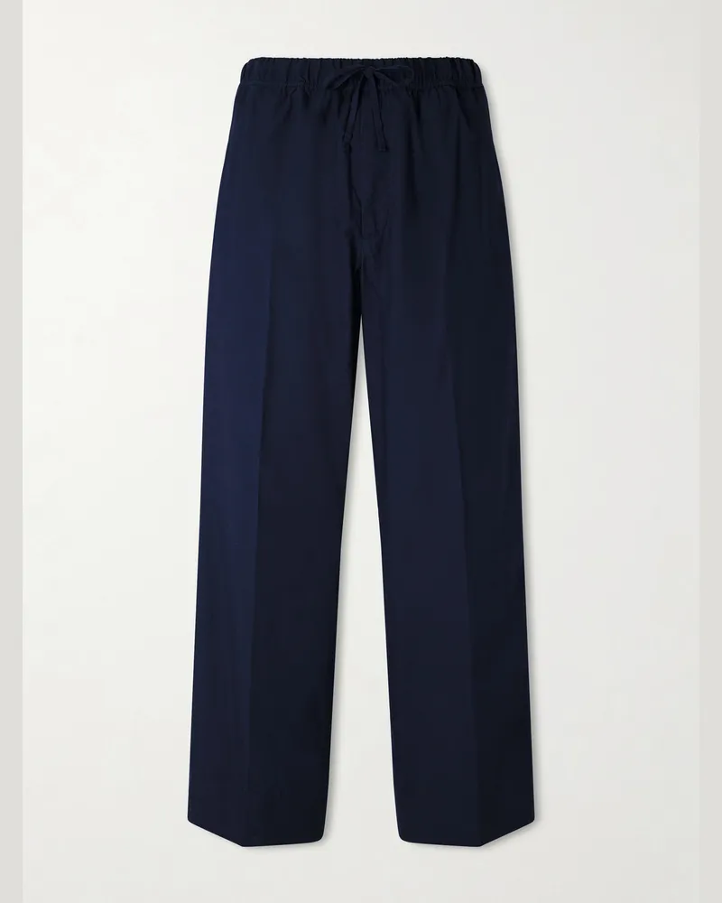 Officine Generale Nilson Straight-Leg Organic Cotton-Poplin Drawstring Suit Trousers Blue