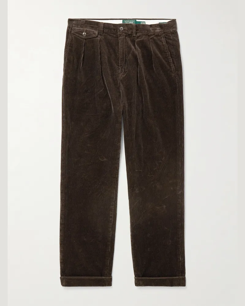 Ralph Lauren Polo Country schmal und gerade geschnittene Hose aus Baumwollcord mit Falten Braun