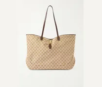 Jackie Large Leather-Trimmed Monogrammed Canvas Tote Bag