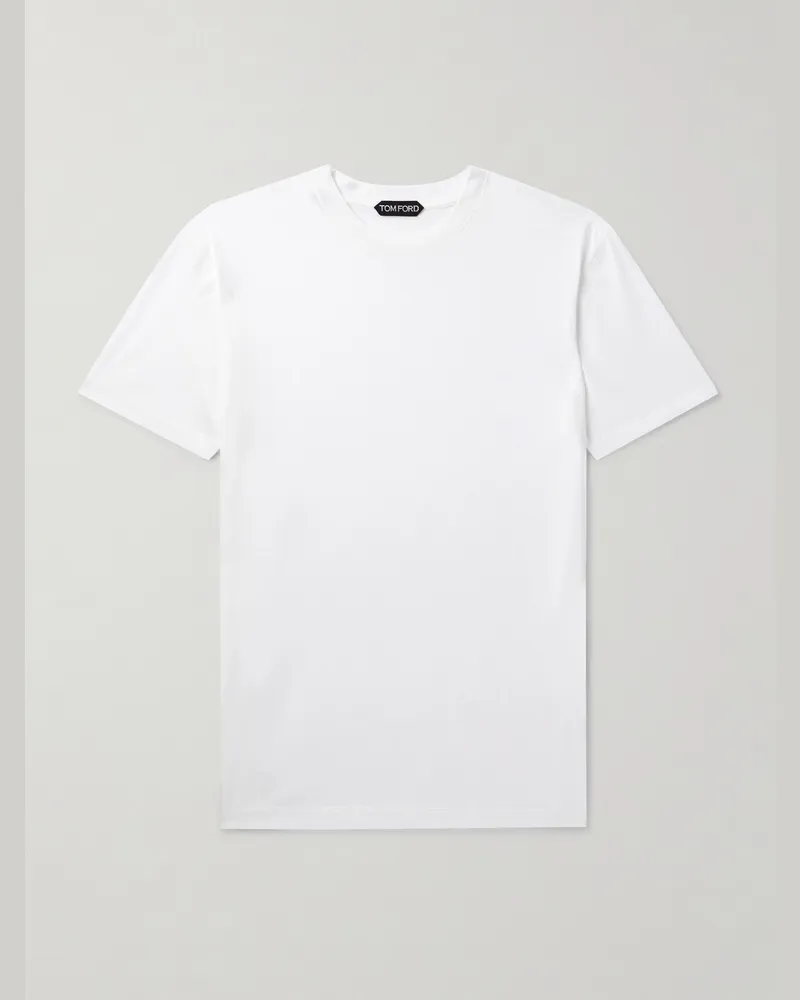 Tom Ford Schmal geschnittenes T-Shirt aus Jersey aus einer Lyocell-Baumwollmischung Weiß