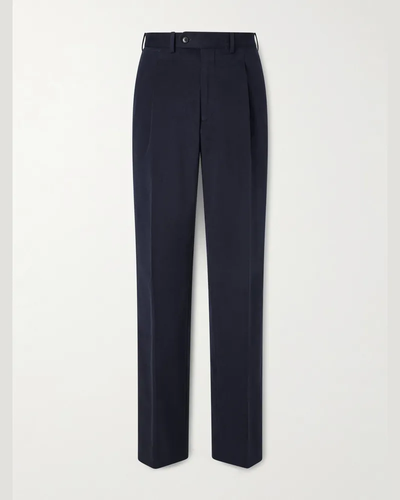 SAMAN AMEL Gerade geschnittene Hose aus einer gepeachten Baumwollmischung mit Falten Blau