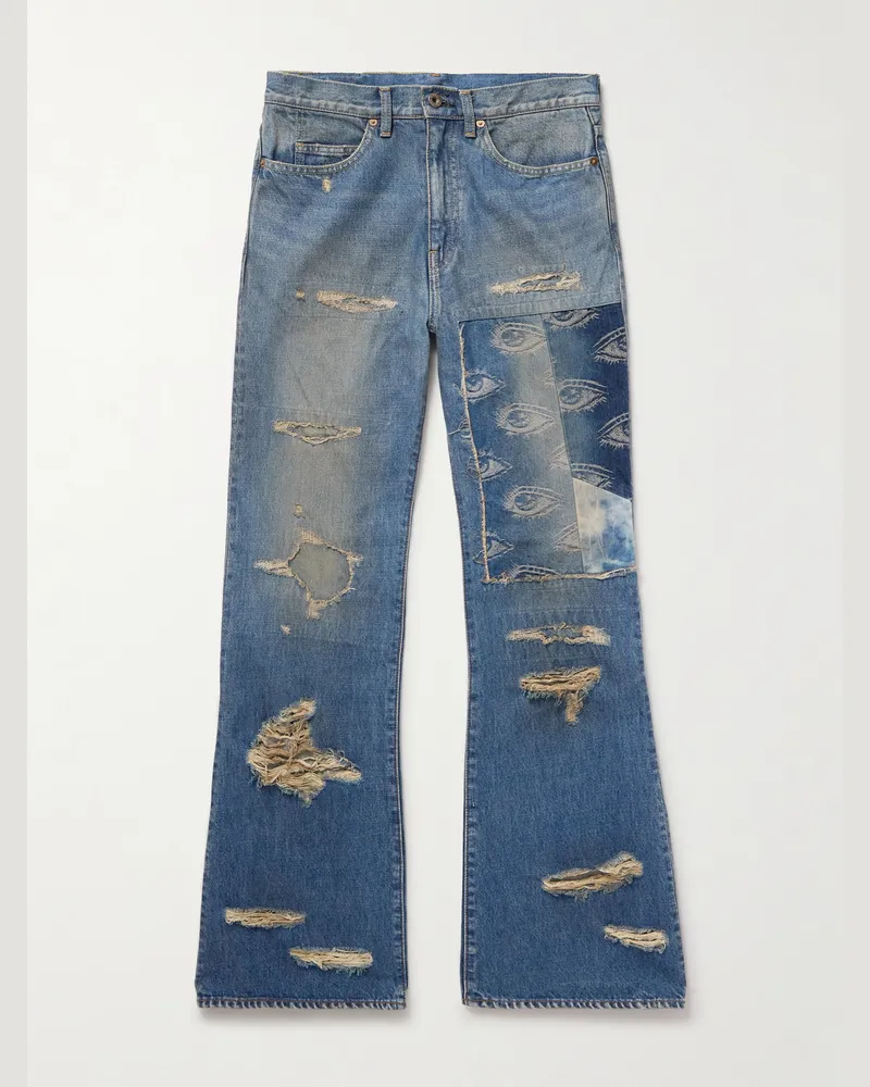 KAPITAL Ausgestellte Patchwork-Jeans in Distressed-Optik Blau