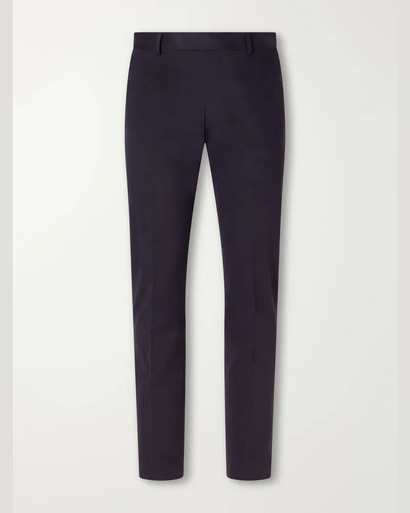 Brioni Tapered Brushed Cotton-Blend Gabardine Trousers Blue