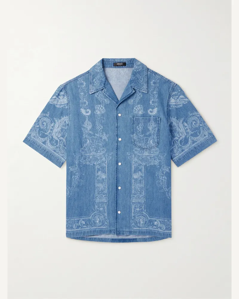 Versace Printed Denim Shirt Blue