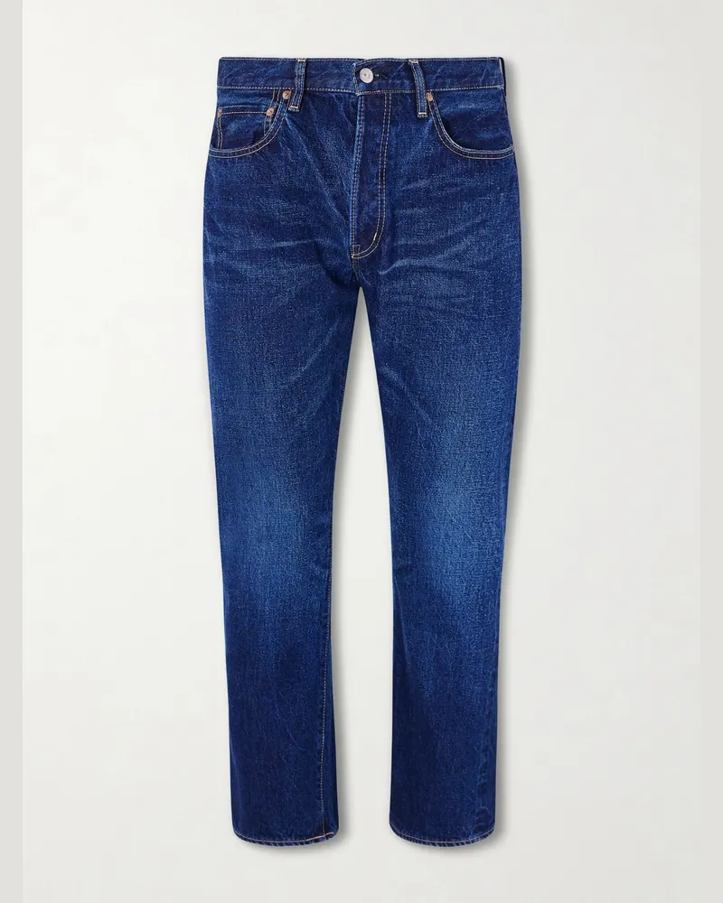 Remi Relief 1954 Straight-Leg Cropped Distressed Jeans Blue