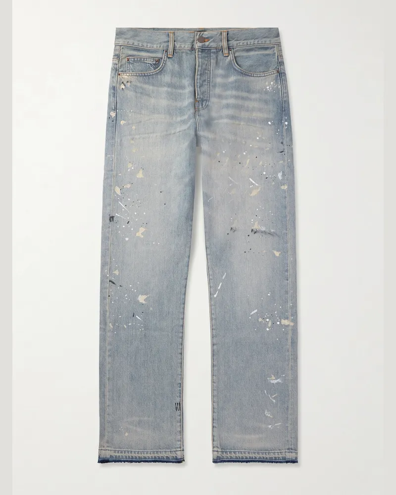 Amiri Gerade geschnittene Jeans mit Fransen und Farbspritzern Blau