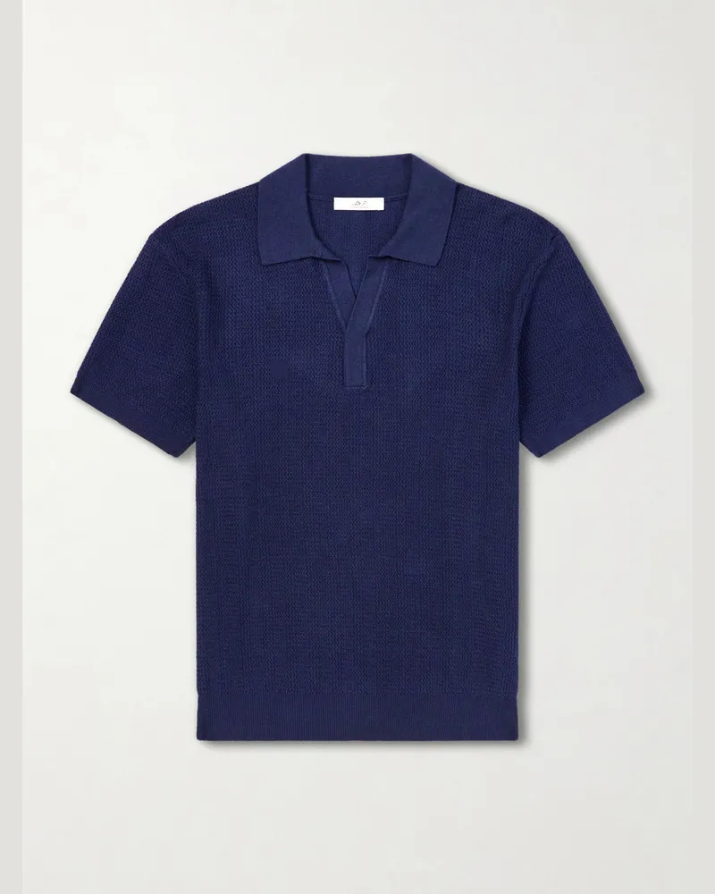 MR P. Silk and Cotton-Blend Knitted Polo Shirt Blue