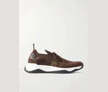 Shadow Logo-Embroidered Leather-Trimmed Stretch-Knit Sneakers