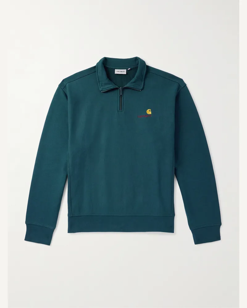 Carhartt WIP American Script Sweatshirt aus Jersey aus einer Baumwollmischung mit kurzem Reißverschluss Blau