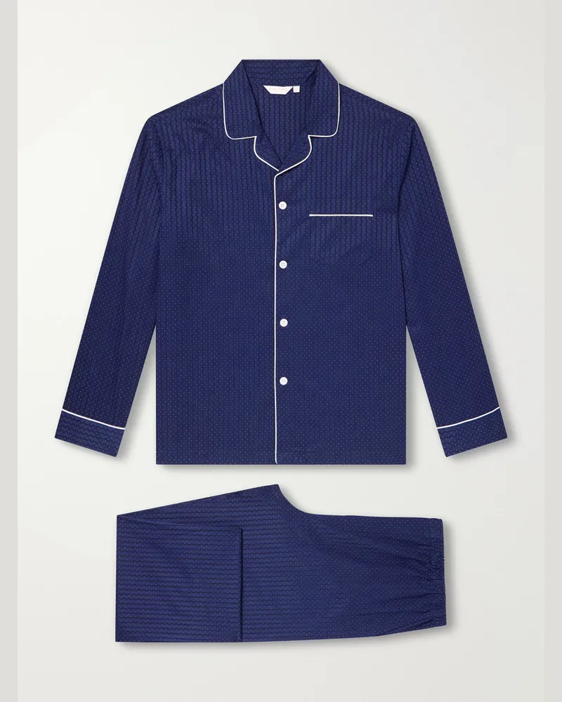 Derek Rose Royal Printed Cotton-Poplin Pyjama Set Blue