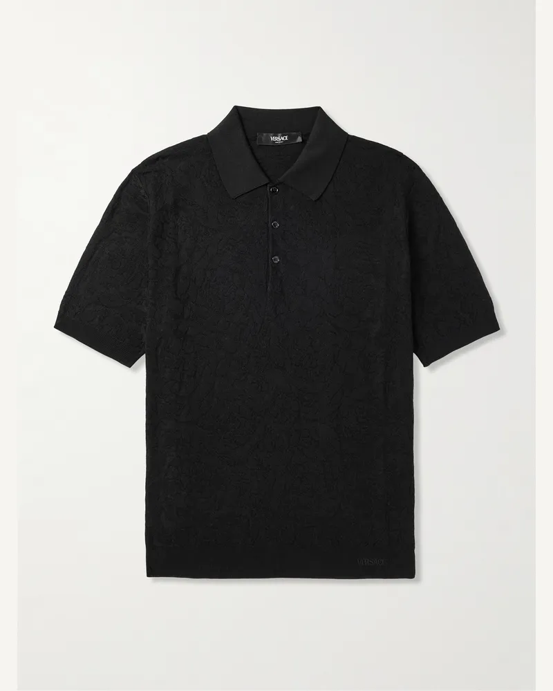 Versace Polohemd aus Jacquard-Strick aus einer Seiden-Baumwollmischung Schwarz