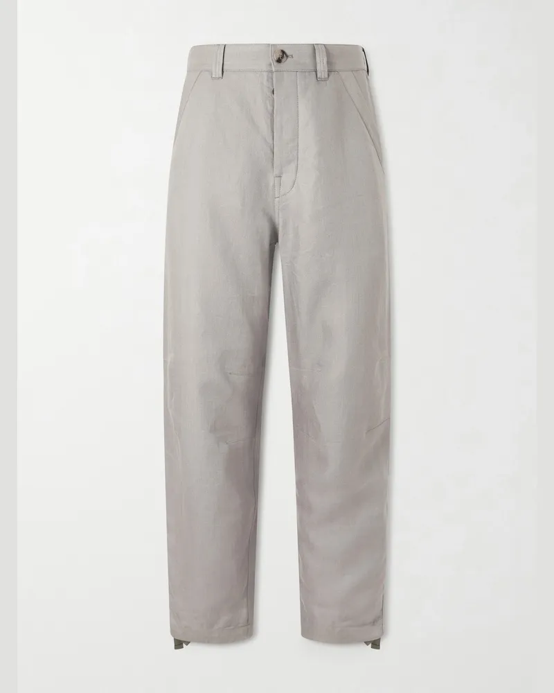 Brunello Cucinelli Straight-Leg Herringbone Linen Trousers Green