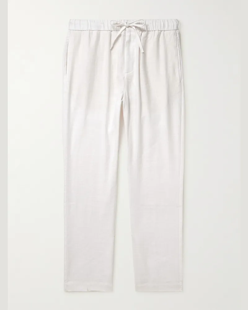Frescobol Carioca Oscar Straight-Leg Linen and Cotton-Blend Drawstring Trousers White