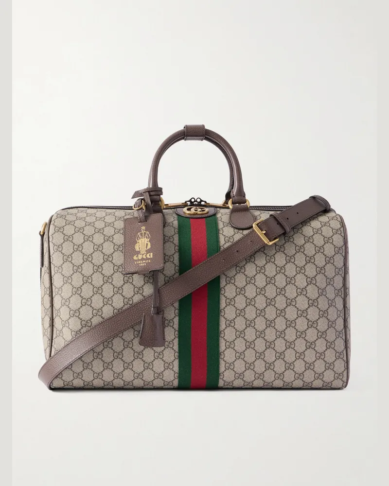 Gucci Savoy Leather-Trimmed Coated-Canvas Weekend Bag Neutrals