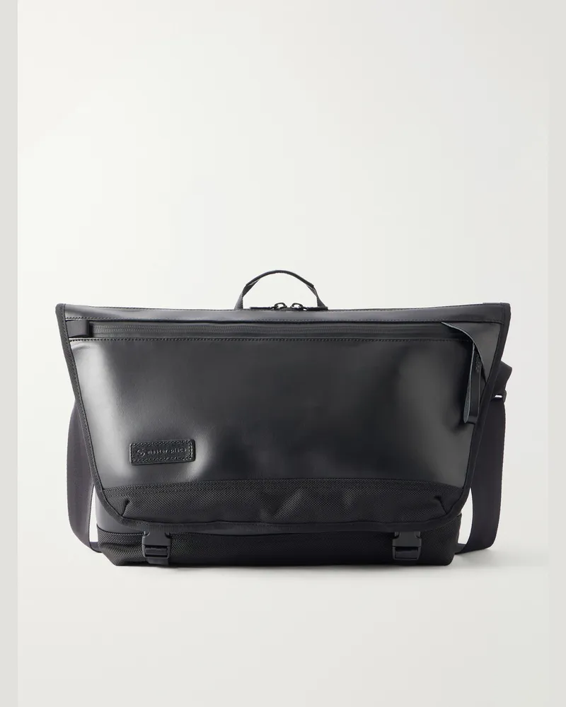 MASTER PIECE Leather-Trimmed CORDURA® Canvas Messenger Bag Black