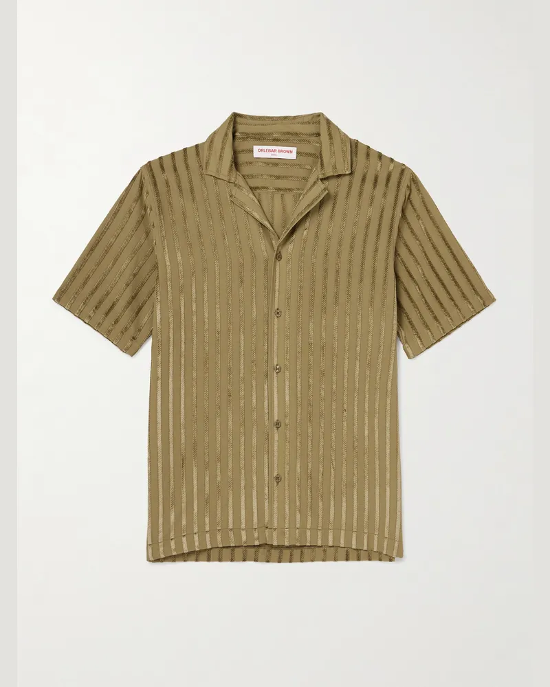 Orlebar Brown Maitan Hemd aus Chenille-Jacquard mit Reverskragen Grün