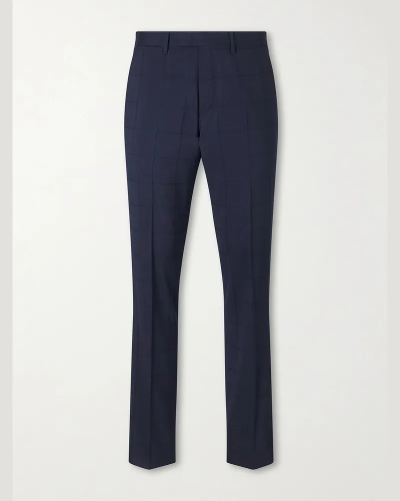 MR P. Straight-Leg Checked Wool-Blend Suit Trousers Blue