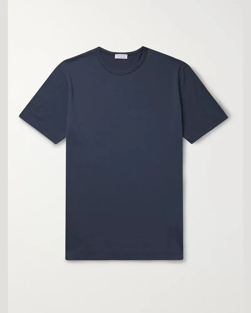 Sunspel Pima Cotton-Jersey T-Shirt Blue