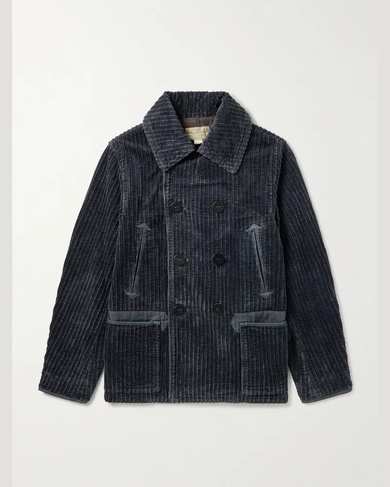 RRL Doppelreihiger Peacoat aus Baumwollcord Blau