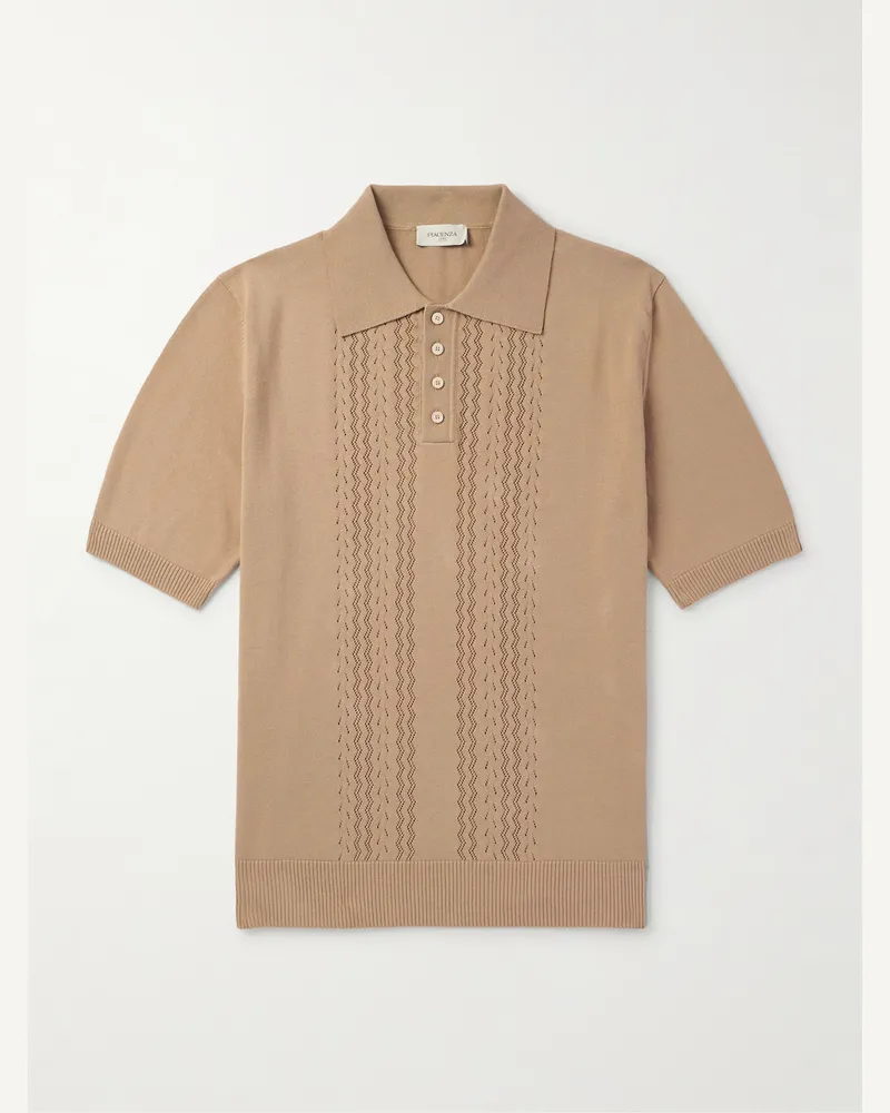 PIACENZA 1733 Pointelle-Knit Cotton Polo Shirt Neutrals