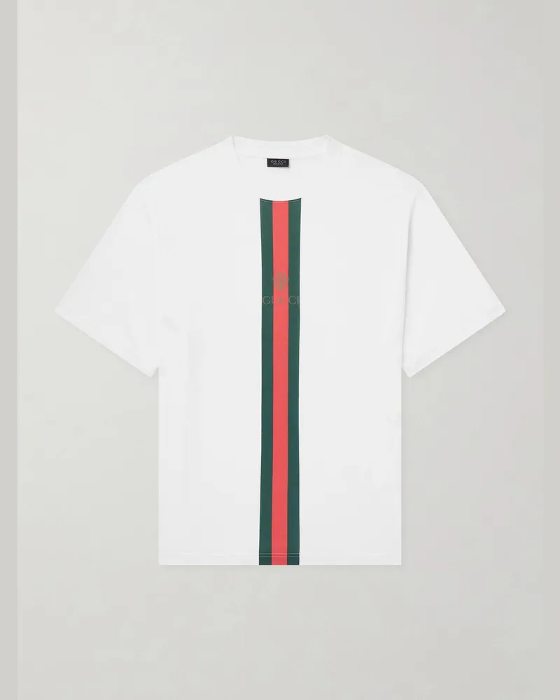 Gucci Logo-Print Striped Cotton-Jersey T-Shirt White
