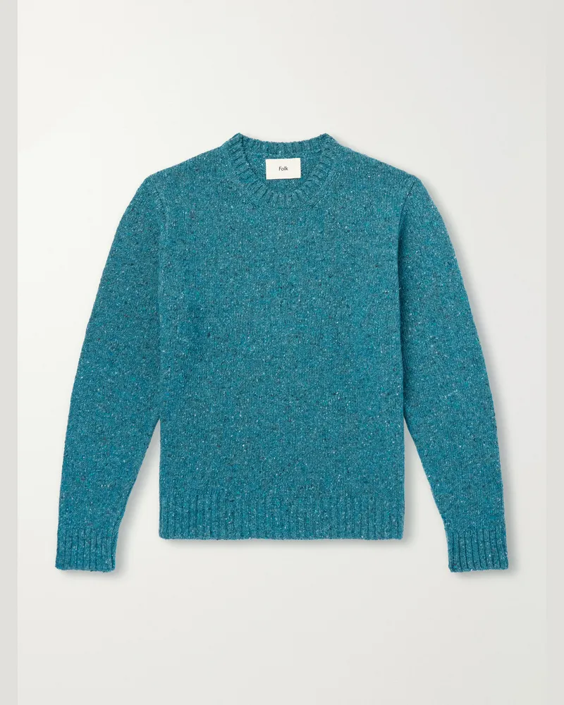 Folk Chain Mélange Wool-Blend Sweater Blue