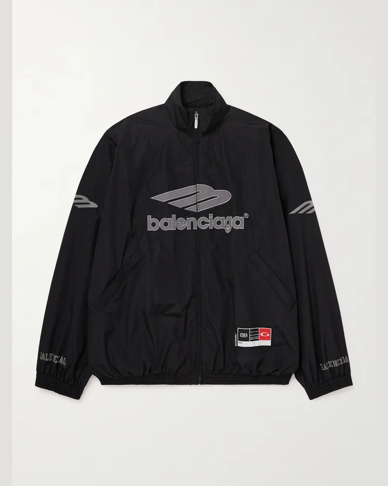 Balenciaga Appliquéd Logo-Embroidered Cotton-Blend Shell Track Jacket Black
