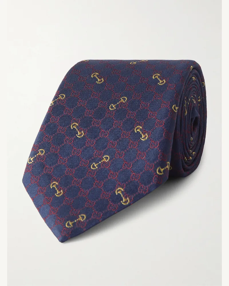 Gucci 7cm Logo-Embroidered Silk-Jacquard Tie Blue