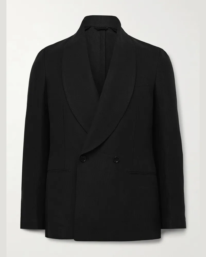 De Petrillo Cantone doppelreihige Smokingjacke aus Leinen mit Schalkragen Schwarz