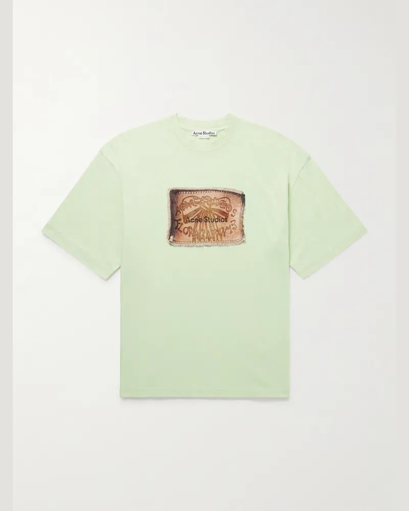 Acne Studios Trompe œil T-Shirt aus Baumwoll-Jersey mit Logoprint Grün