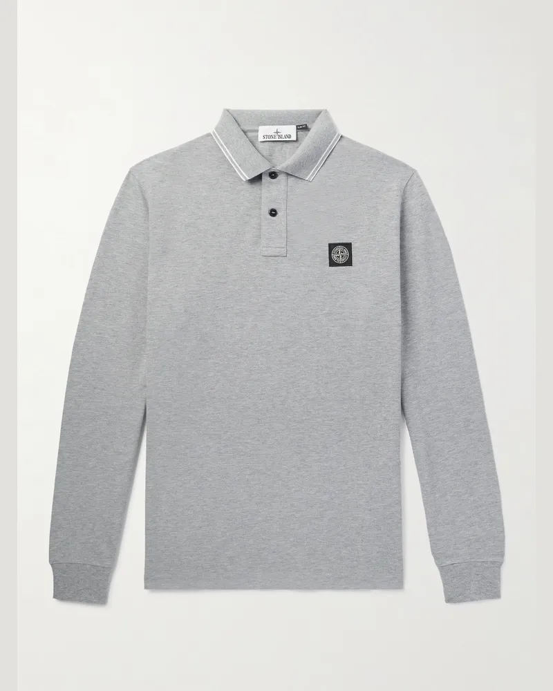 Stone Island Polohemd aus Stretch-Baumwoll-Piqué mit Logoapplikation Grau