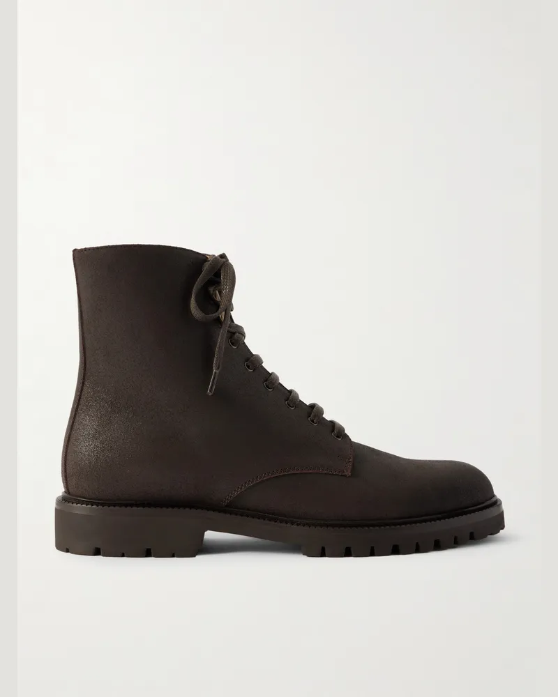 Brunello Cucinelli Pedula Waxed-Suede Boots Brown