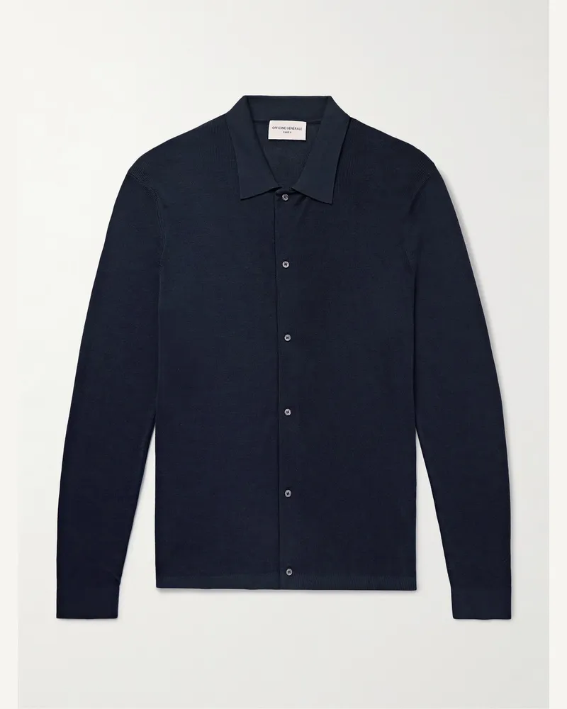 Officine Generale Brent schmal geschnittener Cardigan aus einer Lyocell-Wollmischung Blau