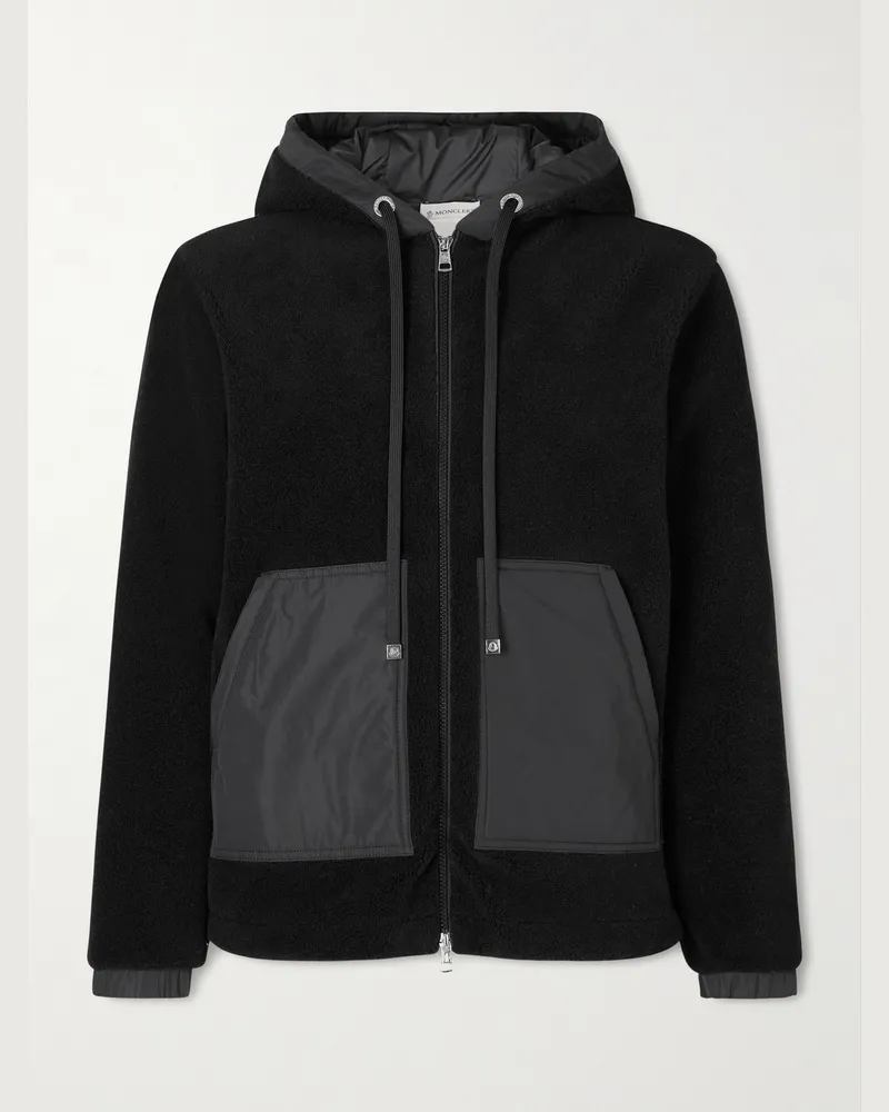 Moncler Teddy Fleece Zip-Up Hoodie Black