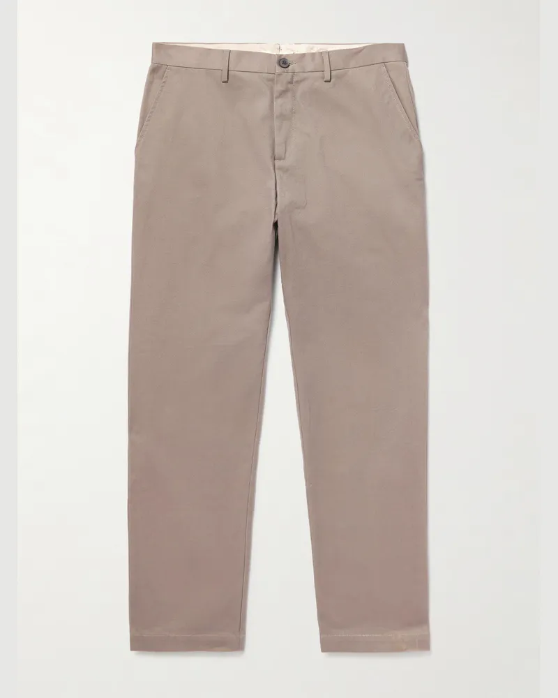 Sunspel Straight-Leg Cotton-Drill Trousers Brown