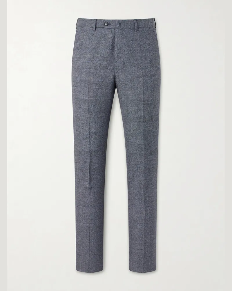 Caruso Straight-Leg Prince of Whales Wool Suit Trousers Blue