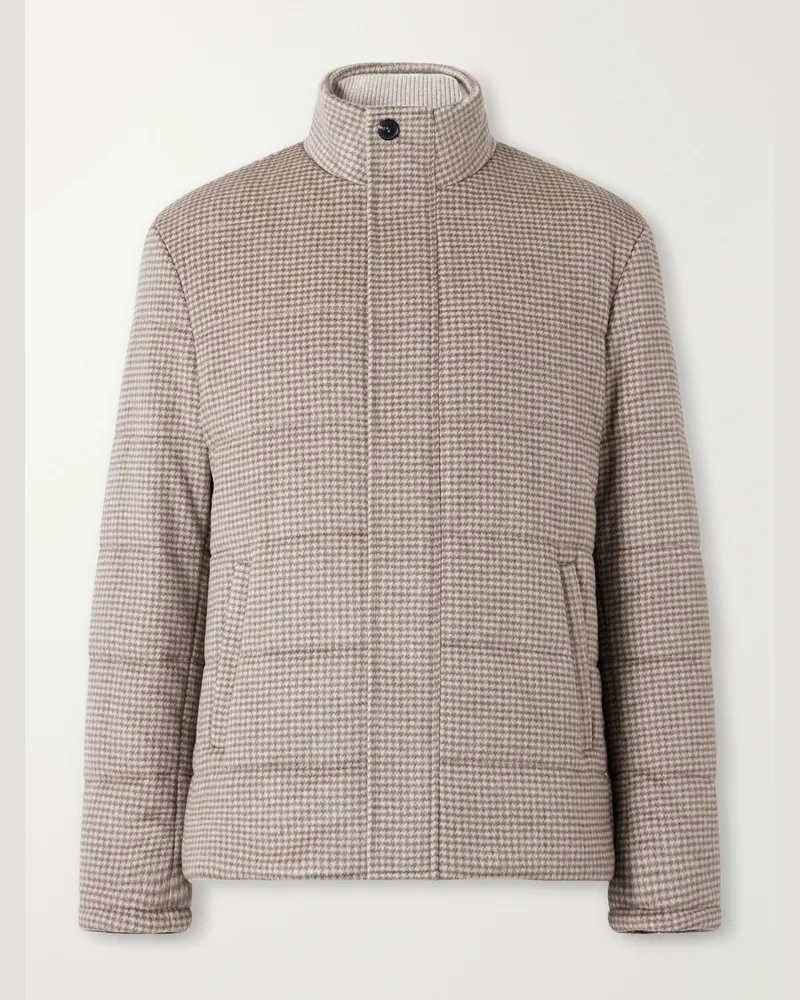 N.Peal Quilted Houndstooth Cashmere Jacket Brown